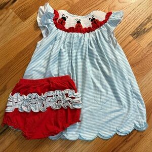 Smocked Ladybug bloomer set 4t